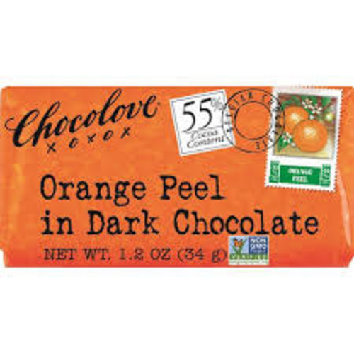 Chocolove Orange Peel in Dark Chocolate Mini Bar, Boulder, 1.2 oz.
