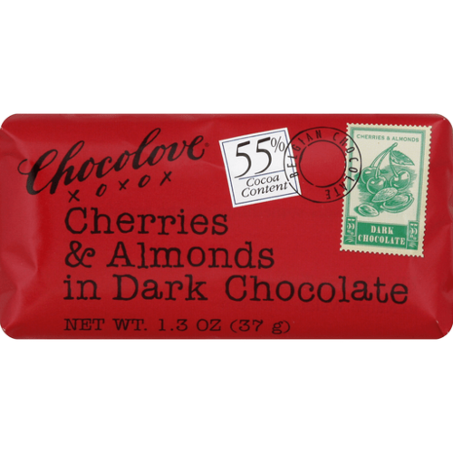 Chocolove Cherries & Almonds in Dark Chocolate Mini Bar, Boulder, 1.3 oz.