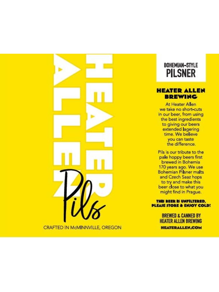 Heater Allen "Pils" Pilsner 16oz can - McMinville, OR