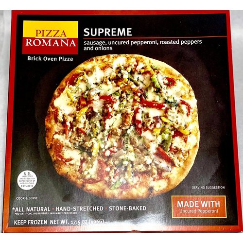 Pizza Romana Supreme Brick Oven Pizza with Sausage, Pepperoni, Roasted Peppers & Onions, Marche, Italy Pizza Romana Supreme Brick Oven Pizza with Sausage, Pepperoni, Roasted Peppers & Onions, Marche, Italy