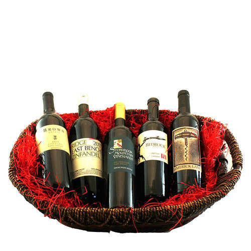 "Hot for Zin!" 5 Bottle Boutique Zinfandel Gift Basket "Hot for Zin!" 5 Bottle Boutique Zinfandel Gift Basket