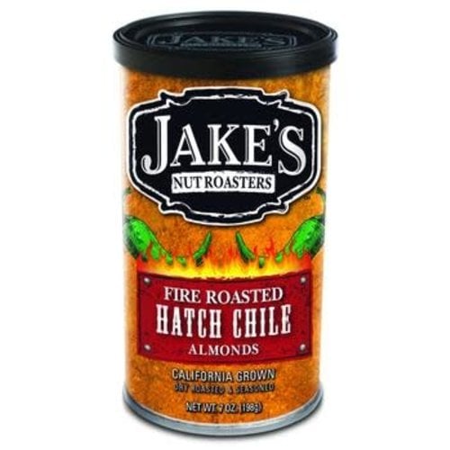 Jake's Fire Roasted Hatch Chile Almonds 7oz. can, Newman, CA Jake's Fire Roasted Hatch Chile Almonds 7oz. can, Newman, CA
