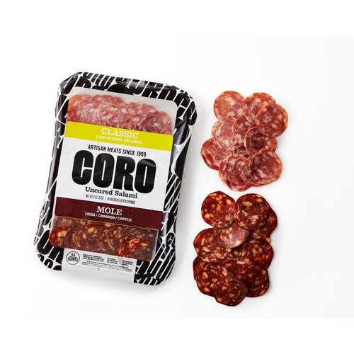 Coro Artisan Meats - Classic & Mole Uncured Salami Sliced Pack, Seattle, WA, 2 oz Coro Artisan Meats - Classic & Mole Uncured Salami Sliced Pack, Seattle, WA, 2 oz