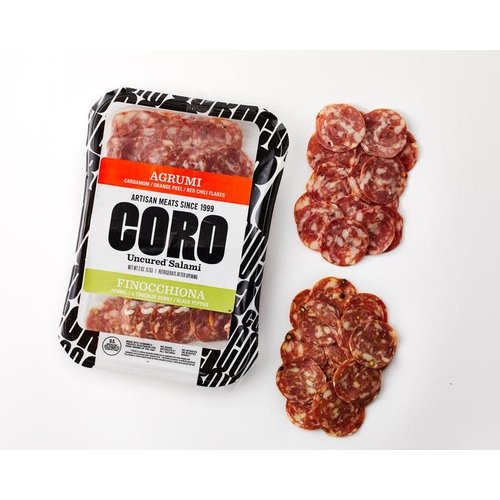Coro Artisan Meats - Argumi & Finocchiona Uncured Salami Sliced Pack, Seattle, WA, 2 oz Coro Artisan Meats - Argumi & Finocchiona Uncured Salami Sliced Pack, Seattle, WA, 2 oz