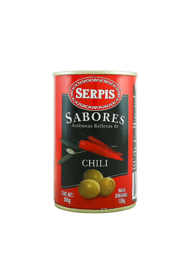 Serpis "Sabores" Green Olives Stuffed With Hot Chili 4.59oz Can, Spain