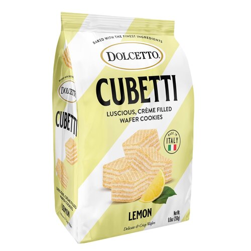 Dolcetto "Lemon" Cubetti Creme Filled Wafer Cookies 8.8oz Bag, Italy