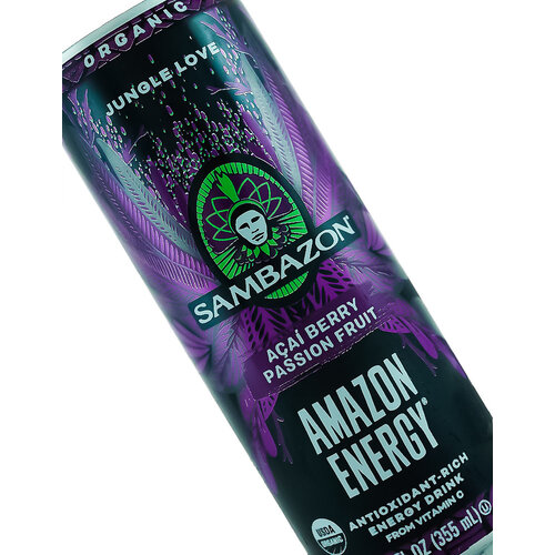 Sambazon "Jungle Love" Acai Berry Passion Fruit Amazon Energy Drink 12oz Can, San Clemente, California