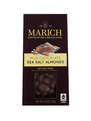 Marich Milk Chocolate Sea Salt Almonds, Hollister, CA, 4.25 oz. box