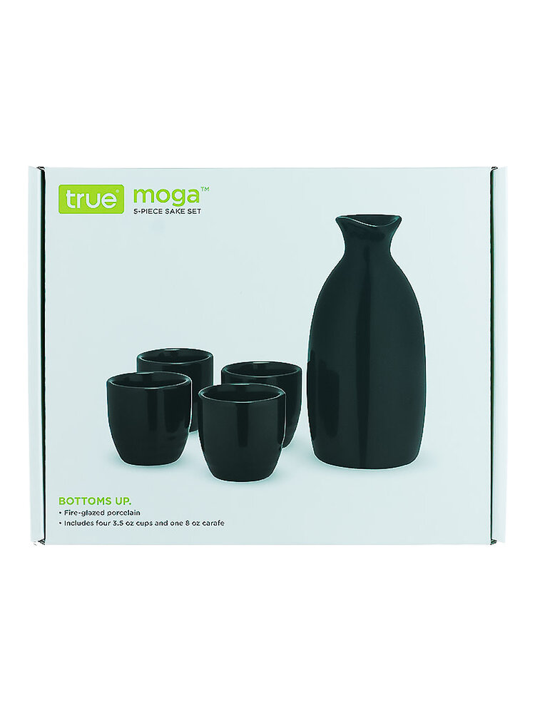 True Brands Moga 5-Piece Black Sake Set, Four 3.5oz Cups & One 8oz Carafe