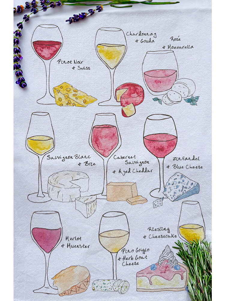 Avery's Home Wine And Cheese Pairing Kitchen Towel