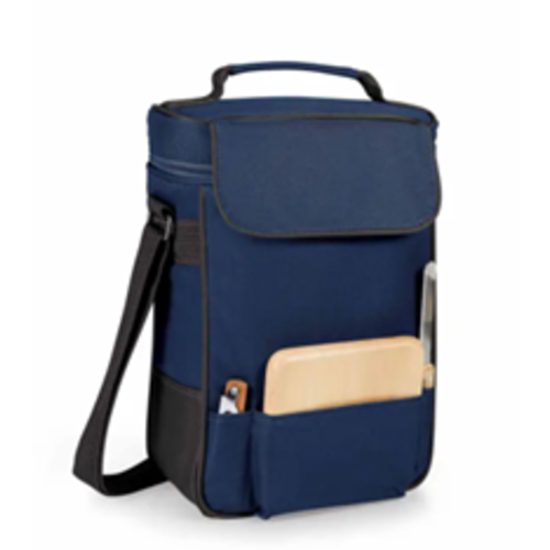 Picnic Time Duet Canvas Wine & Cheese Cooler Bag, Navy Blue