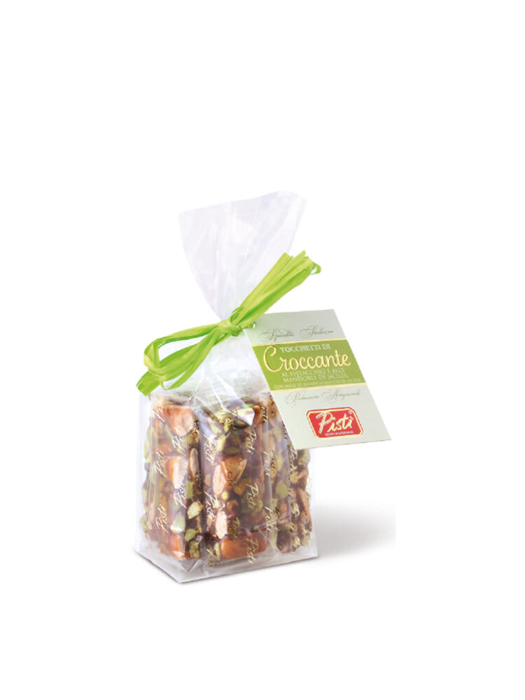 Pisti Tocchetti di Croccante Crunchy Nougat With Sicilian Pistachio & Almond, 3.52oz Bag, Italy