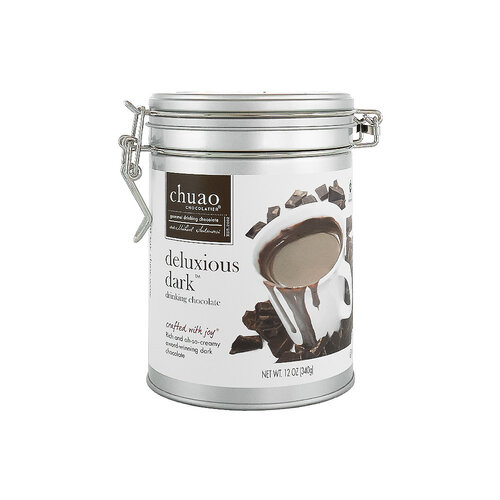 Chuao Chocolatier "Deluxious Dark" Drinking Chocolate 12oz Tin, Carlsbad, California Chuao Chocolatier "Deluxious Dark" Drinking Chocolate 12oz Tin, Carlsbad, California