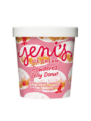 Jeni's "Powdered Jelly Donut" Vanilla Custard, Raspberry Jelly & Brown Sugar Donut Crumble Ice Cream Pint, Ohio