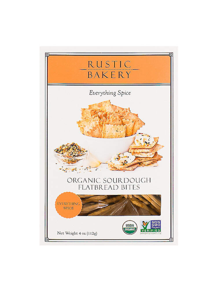 Rustic Bakery "Everything Spice" Organic Sourdough Flatbread Bites 4oz Box, Petaluma, California