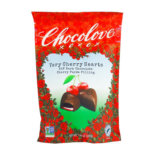 Chocolove Very Cherry Hearts Dark Chocolate Cherry Puree Filling 7.5oz Bag, Boulder, Colorado