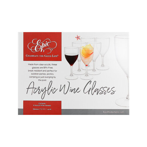 Epic Acrylic Wine Glasses 14oz, Set Of 6