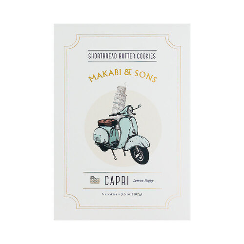 Makabi & Sons "Capri" Lemon Poppy Shortbread Butter Cookies 3.6oz Box, West Hollywood, California