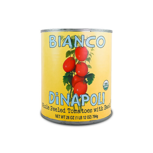 Bianco Dinapoli Whole Peeled Tomatoes With Basil 28oz Can, California