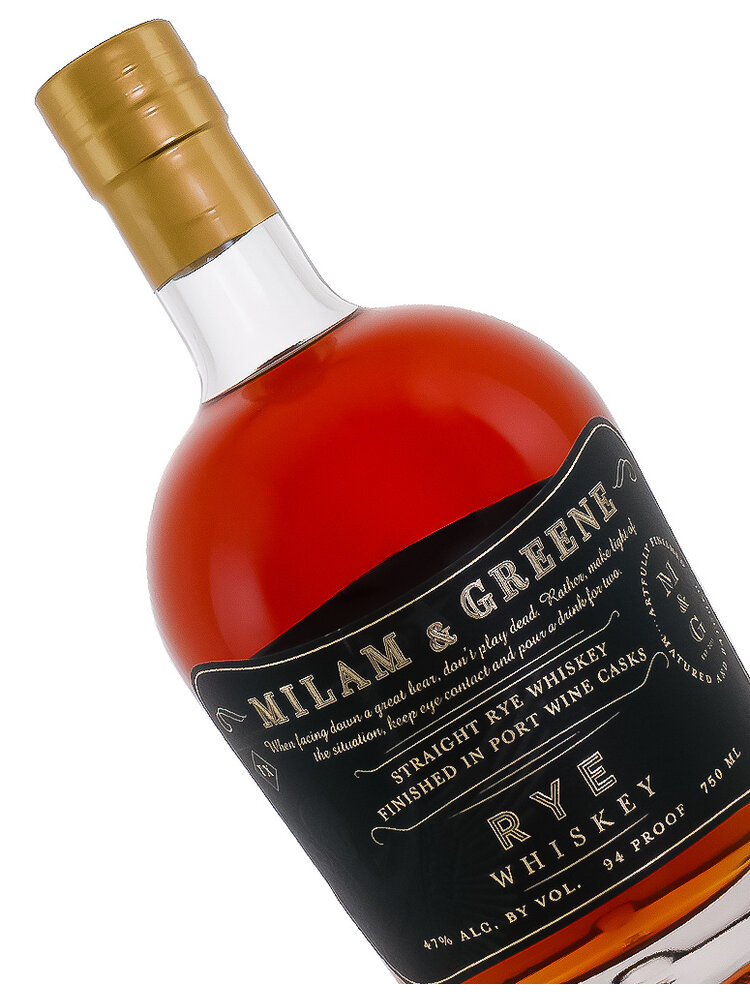 Milam & Greene Rye Whiskey Finished In Port Wine Casks, Distilled In Indiana, Bottled In Texas