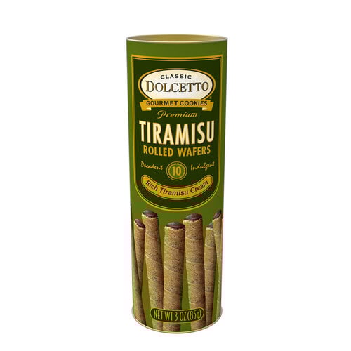 Dolcetto Tiramisu Rolled Wafers 3oz Tin Can Dolcetto Tiramisu Rolled Wafers 3oz Tin Can