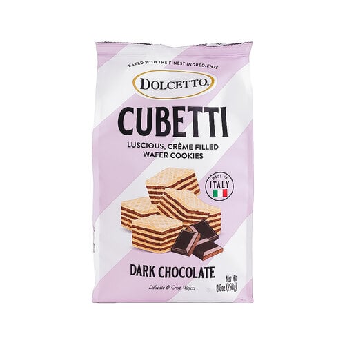 Dolcetto Cubetti Dark Chocolate Wafer Cookies 8.8oz Bag, Italy Dolcetto Cubetti Dark Chocolate Wafer Cookies 8.8oz Bag, Italy