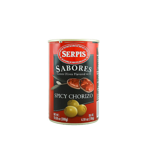 Serpis "Sabores" Green Olives Flavored With Spciy Chorizo 4.59oz Can, Spain Serpis "Sabores" Green Olives Flavored With Spciy Chorizo 4.59oz Can, Spain