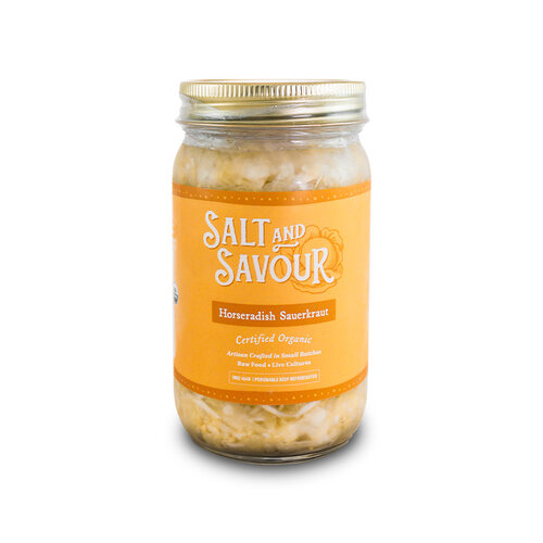 Salt and Savour Horseradish Sauerkraut 16oz Jar, Dunsmuir, California Salt and Savour Horseradish Sauerkraut 16oz Jar, Dunsmuir, California