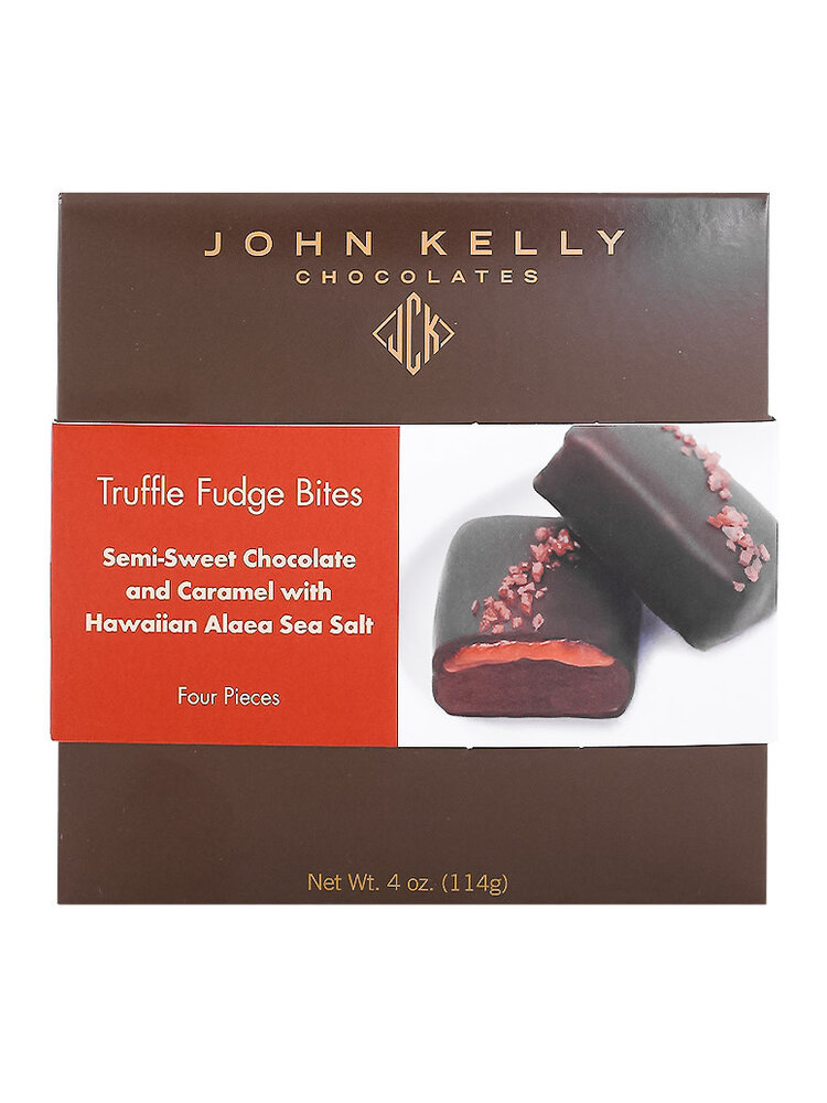 John Kelly 4 Piece Semi-Sweet Chocolate And Caramel With Hawaiian Alaea Sea Salt Truffle Fudge Bites, Los Angeles, California