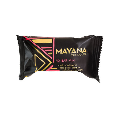 Mayana Chocolate "Fix" Vanilla Shortbread, Fleur De Sel Caramel, Dark Chocolate 1.5oz Bar, Spooner, Wisconsin Mayana Chocolate "Fix" Vanilla Shortbread, Fleur De Sel Caramel, Dark Chocolate 1.5oz Bar, Spooner, Wisconsin