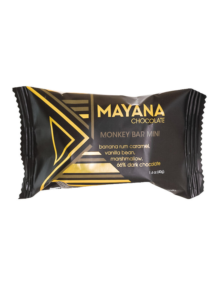 Mayana Chocolate "Monkey Bar" Banana Rum Caramel, Vanilla Bean, Marshmallow, Dark Chocolate 1.4oz Bar, Spooner, Wisconsin