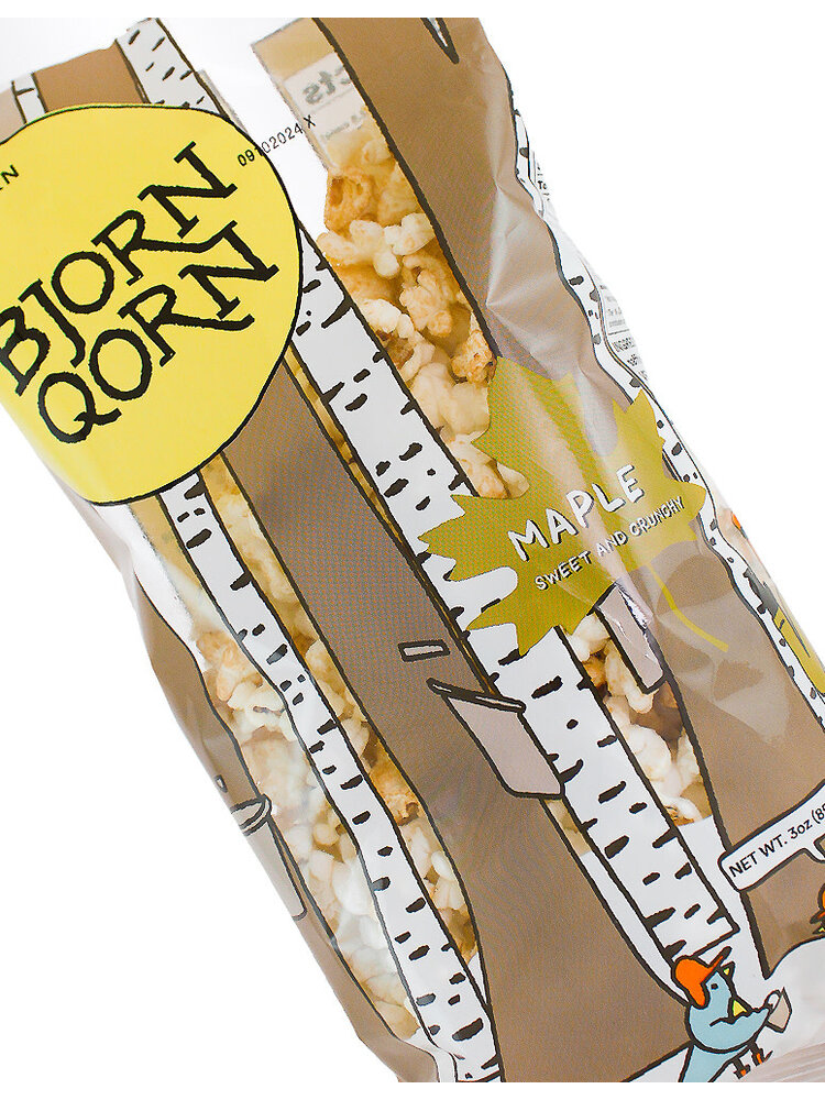 Bjorn Qorn/Tree Juice Maple Syrup "Maple" Sweet & Crunchy Sun-Popped Corn 3oz Bag