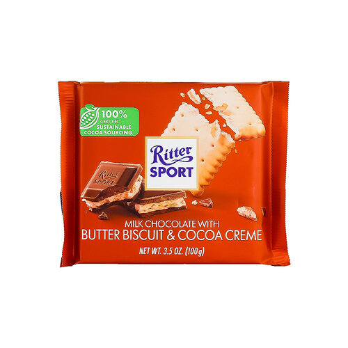 Ritter Sport Milk Chocolate With Butter Biscuit & Cocoa Creme Bar 3.5oz, Germany Ritter Sport Milk Chocolate With Butter Biscuit & Cocoa Creme Bar 3.5oz, Germany