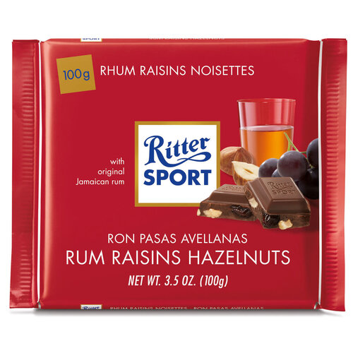 Ritter Sport Rum Raisins Hazelnut Chocolate Bar 3.5oz, Germany Ritter Sport Rum Raisins Hazelnut Chocolate Bar 3.5oz, Germany