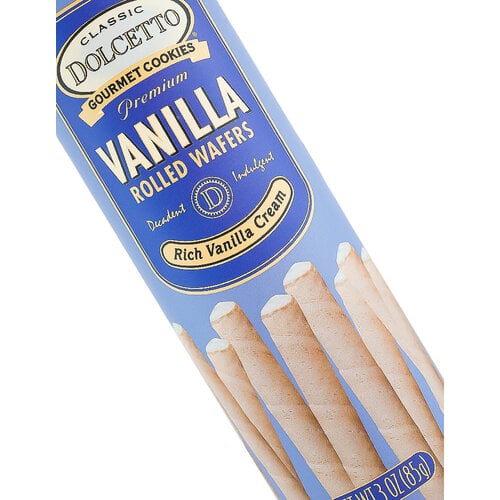 Dolcetto Vanilla Rolled Wafers 3oz Tin Can Dolcetto Vanilla Rolled Wafers 3oz Tin Can