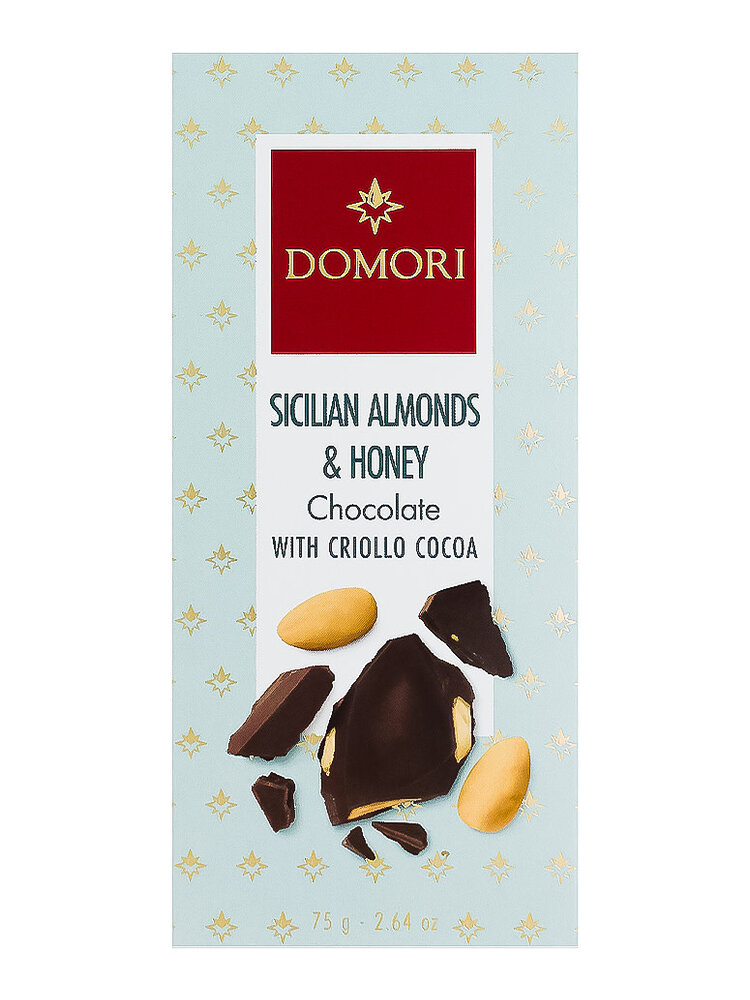 Domori Sicilian Almonds & Honey Chocolate With Criollo Cocoa 2.64oz Bar, Italy
