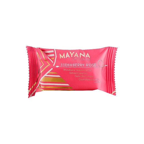 Mayana Chocolate "Strawberry Rose" Strawberry Marshmallow, Salted Caramel, Dark Chocolate, Crystalized Rose 1.4oz Bar, Spooner, Wisconsin Mayana Chocolate "Strawberry Rose" Strawberry Marshmallow, Salted Caramel, Dark Chocolate, Crystalized Rose 1.4oz Bar, Spooner, Wisconsin