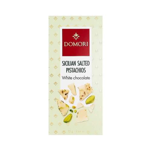 Domori White Chocolate With Sicilian Salted Pistachios 2.64oz Bar, Italy Domori White Chocolate With Sicilian Salted Pistachios 2.64oz Bar, Italy