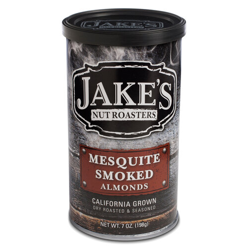 Jake's Nut Roasters "Mesquite" Smoked Almonds 7oz Can, Newman, California Jake's Nut Roasters "Mesquite" Smoked Almonds 7oz Can, Newman, California
