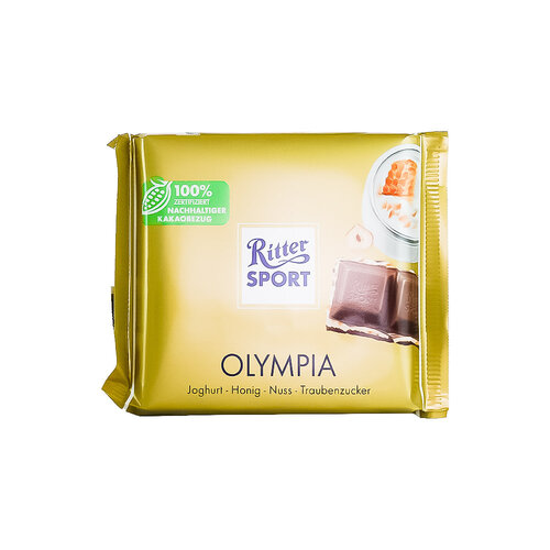 Ritter Sport "Olympia" Milk Chocolate, Yogurt, Honey, Crunchy Hazelnuts 3.5oz Bar, Germany Ritter Sport "Olympia" Milk Chocolate, Yogurt, Honey, Crunchy Hazelnuts 3.5oz Bar, Germany