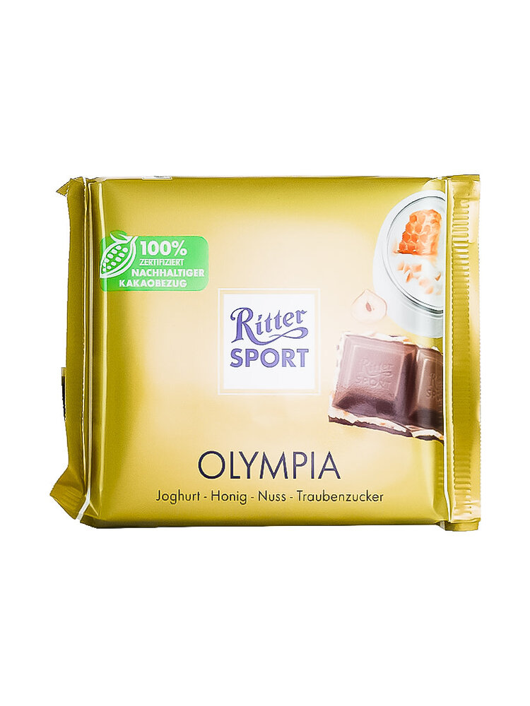 Ritter Sport "Olympia" Milk Chocolate, Yogurt, Honey, Crunchy Hazelnuts 3.5oz Bar, Germany
