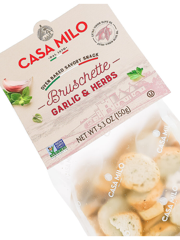Casa Milo Bruschette Traditional Italian Oven Baked Toasts 5.3oz Bag, Italy
