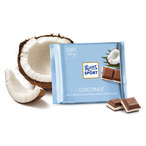Ritter Sport Milk Chocolate With Coconut 3.5oz, Germany Ritter Sport Milk Chocolate With Coconut 3.5oz, Germany