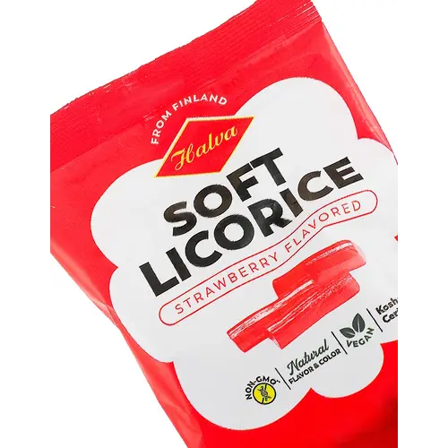 Halva "Strawberry" Flavored Soft Licorice 7oz Bag, Finland Halva "Strawberry" Flavored Soft Licorice 7oz Bag, Finland