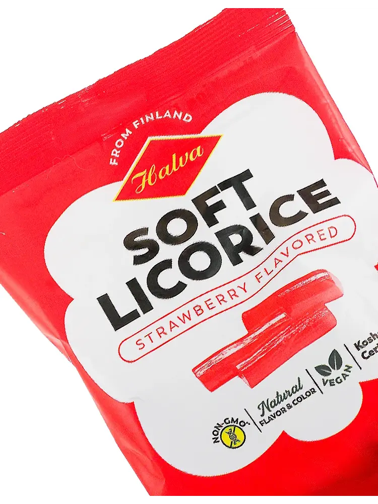 Halva "Strawberry" Flavored Soft Licorice 7oz Bag, Finland