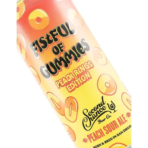 Second Chance Beer "Fistful Of Gummies Peach Rings Edition" Peach Sour Ale 16oz Can - San Diego, CA Second Chance Beer "Fistful Of Gummies Peach Rings Edition" Peach Sour Ale 16oz Can - San Diego, CA