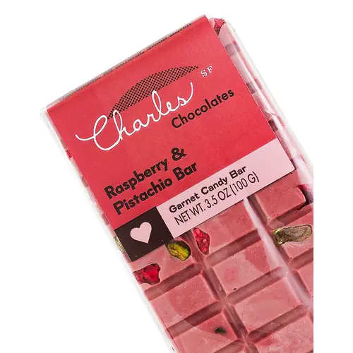 Charles Chocolates Raspberry & Pistachio Bar 3.5oz, San Francisco, California Charles Chocolates Raspberry & Pistachio Bar 3.5oz, San Francisco, California