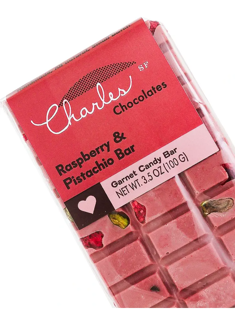 Charles Chocolates Raspberry & Pistachio Bar 3.5oz, San Francisco, California