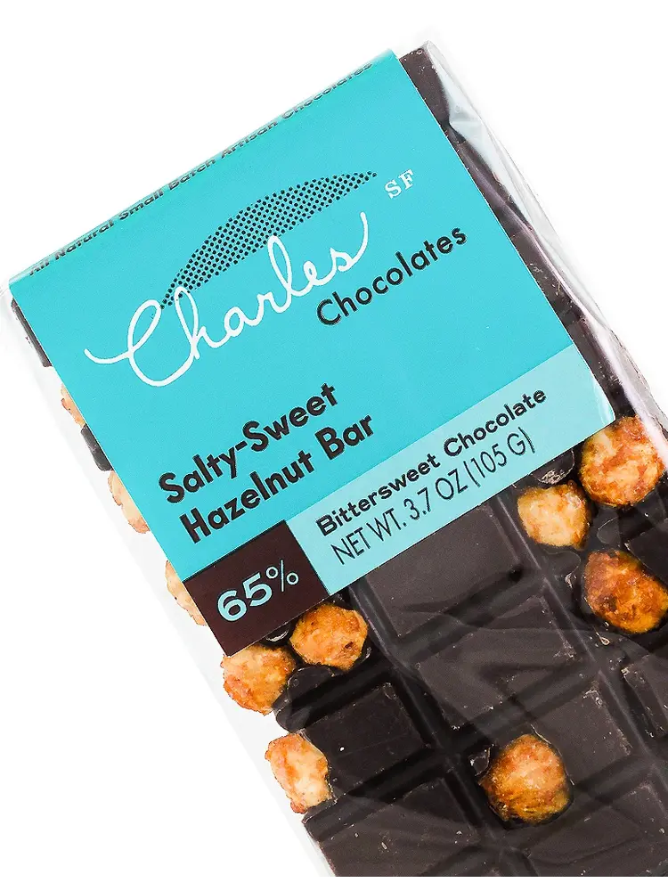 Charles Chocolates Salty-Sweet Hazelnut Bar 65% Bittersweet 3.7oz, San Francisco, California