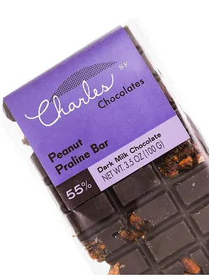 Charles Chocolates Peanut Praline Bar 55% Dark Milk Chocolate 3.5oz, San Francisco, California
